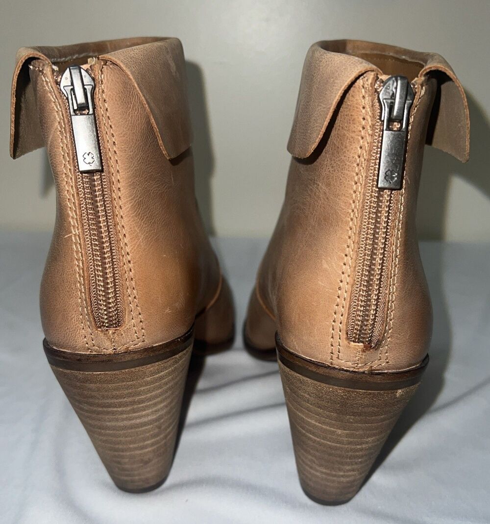 LUCKY BRAND Women's 8.5M / 39 Tan Leather Zip Ankle Boots Cuff 3" Heel - Picture 4 of 8